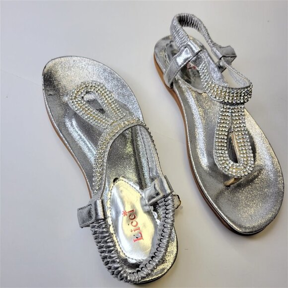 SILVER Sandals Size 7 Rhinestones Adjustable Strap Toe Post Beach Womens Sandals - Picture 4 of 13